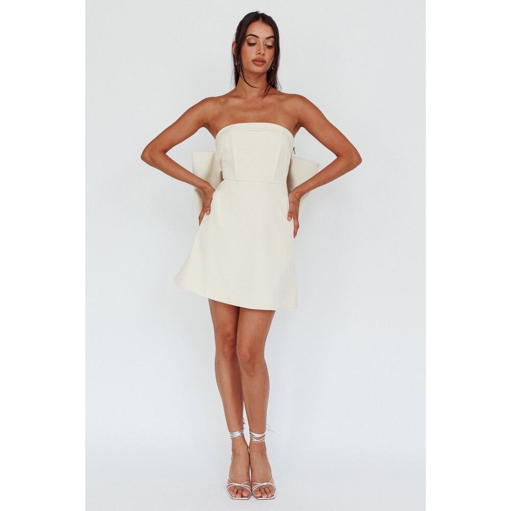 Selfie Leslie Made For Love Bow Back Strapless Mini Dress Ivory Size Small - Picture 4 of 8